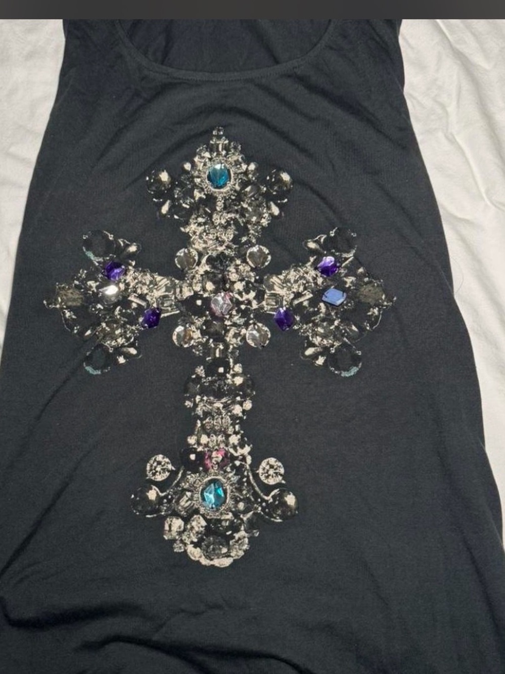 Y2K-Tank Top with Jeweled Cross